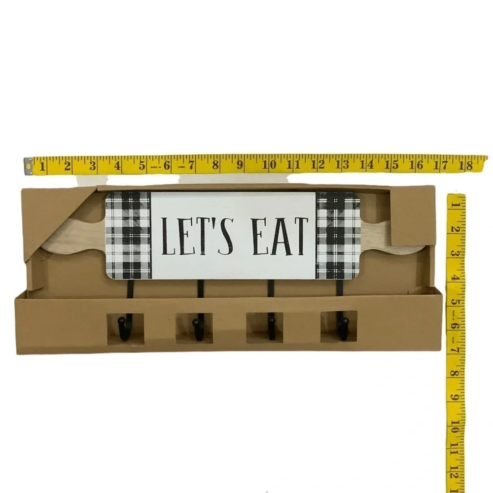 Hanging Hook Rack Multi Use Rack Black White Buffalo Check Plaid 7 in X 17 in